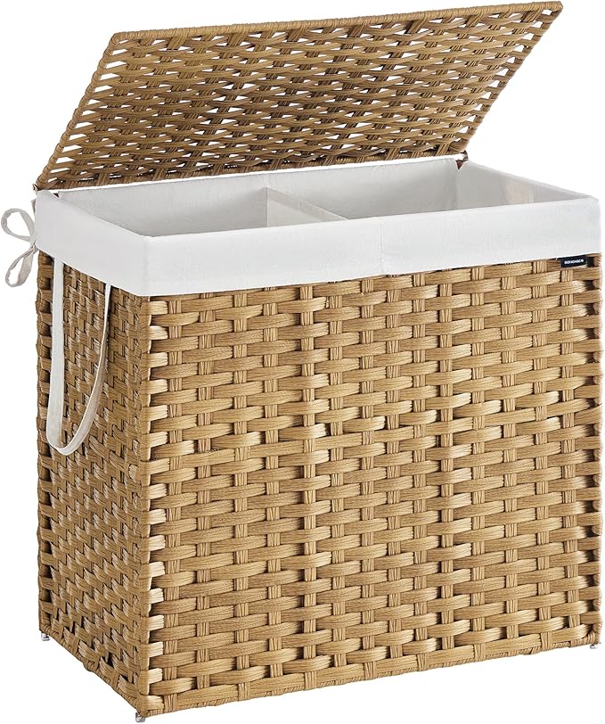 SONGMICS Laundry Hamper with Lid, 43.2Gal Synthetic Rattan by Unknown