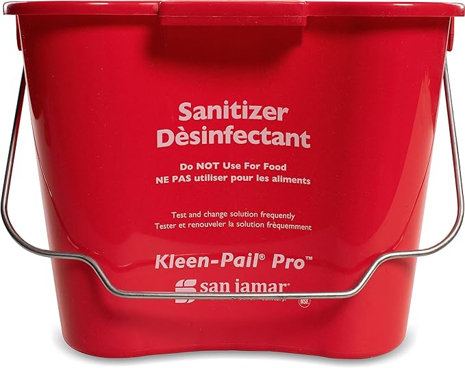 San Jamar Kleen-Pail Pro Sanitizer Pail Cleaning Bucket with Bail Handle for Cleaning, Kitchens, Restaurants, And Janitorial Use, Plastic, 8 Quarts, Red, (Pack of 12)