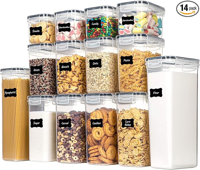 Airtight Food Storage Containers Set, Sugar and Cereal, Plastic Dry Food by Chefstory