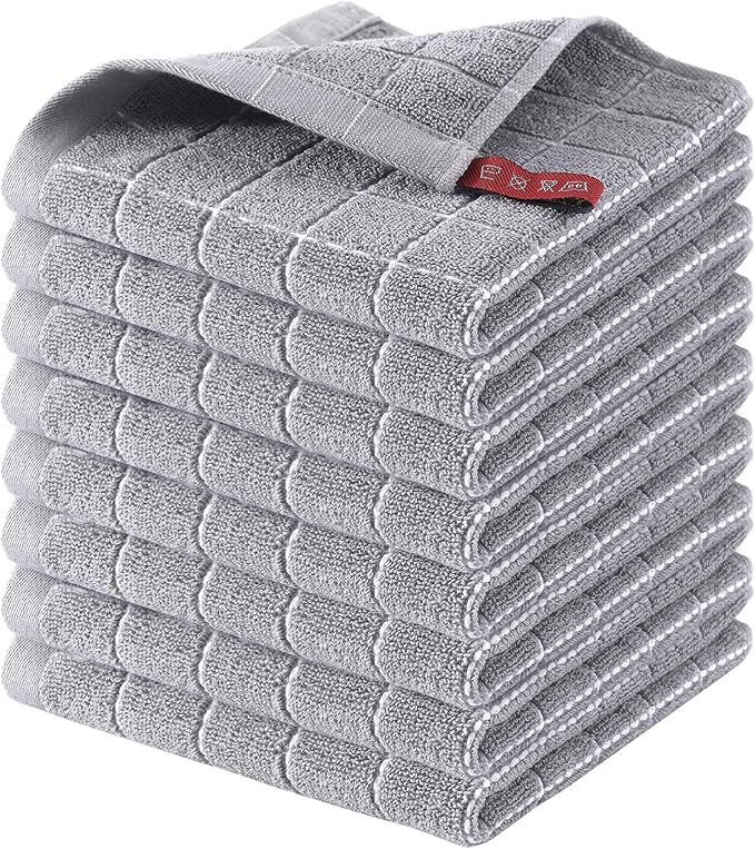 Homaxy 100% Cotton Terry Kitchen Dish Cloths, 8 Pack, Light Grey by Homaxy
