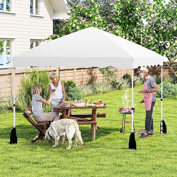 Tangkula 10x10 FT Pop Up Canopy, UPF50+ Easy Set up Instant Tent with Wheeled Bag, 8 Stakes, 4 Anchors, 4 Wind Ropes, 4 Sandbags, Heavy Duty Outdoor Canopy Tent 10x10 for Patio Party Backyard (White)