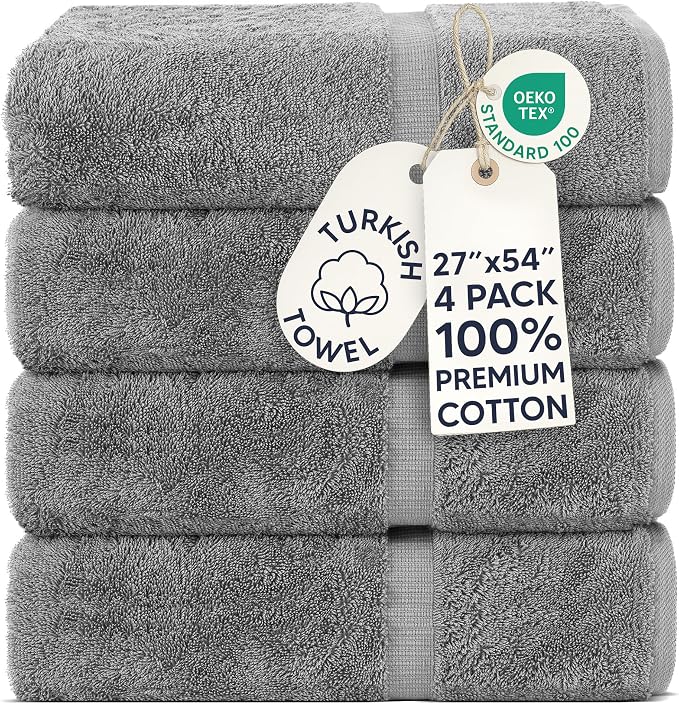 Chakir Turkish Linens 100% Cotton 4-Pack Bath Towels 27x54, Oeko-Tex Certified by ChakirTurkishLinens