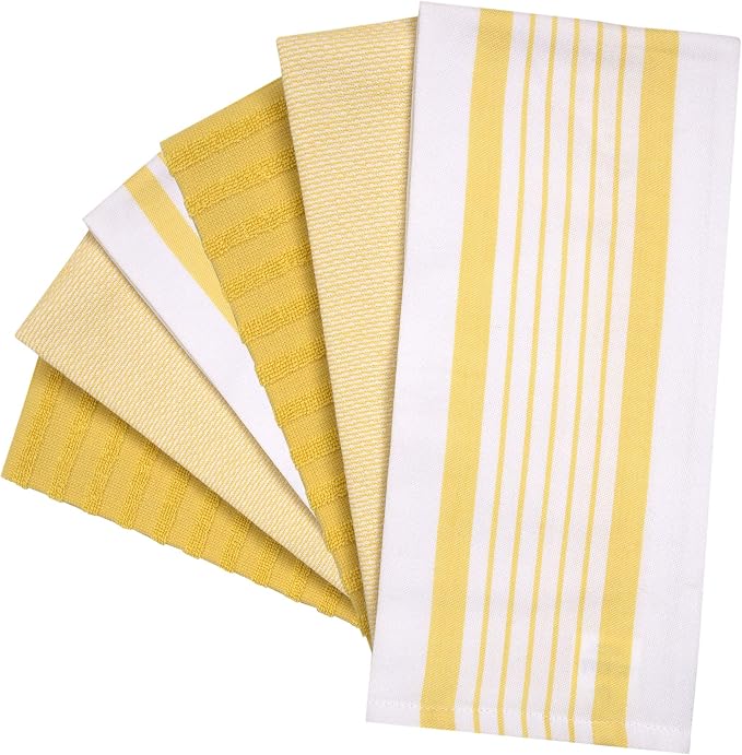 Premium Kitchen Towels 6 Pack 100% Cotton 20"x28" Dish Towels Yellow Stripe - Image 3