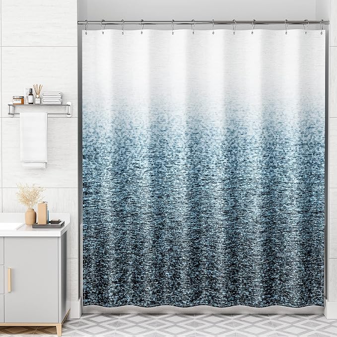 AmazerBath Shower Curtain Blue, Washable Cloth Ombre Shower Curtain Sets - Image 8