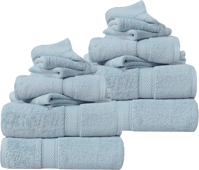 SUPERIOR Egyptian Cotton Ultra Plush & Absorbent, 12 Piece Set, Light Blue | by SUPERIOR