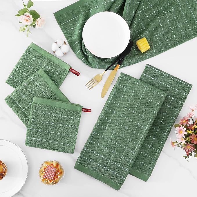 Homaxy Kitchen Towels and Dishcloths Set, Grass Green - Image 6