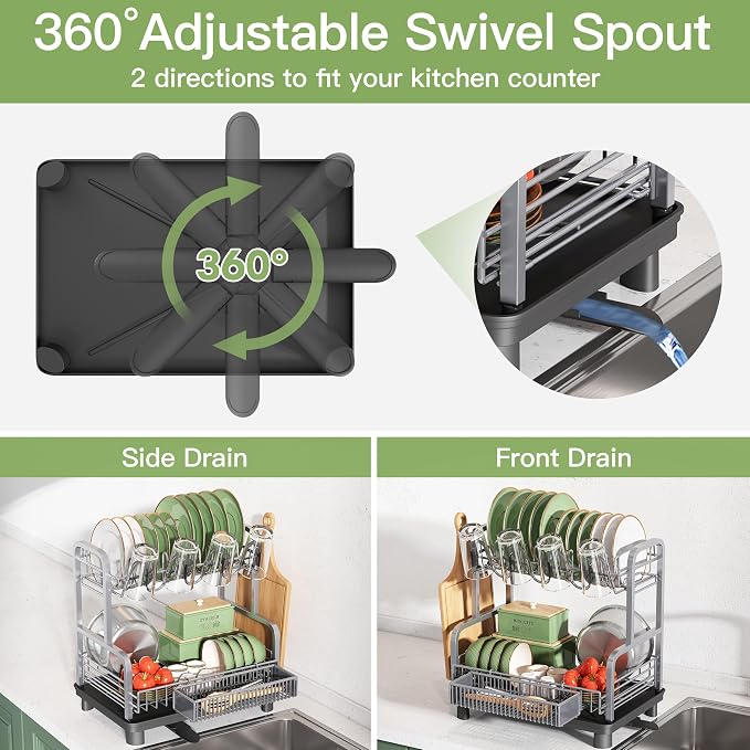 BOOSINY 2 Tier Dish Drying Rack and Drainboard Set - Image 3