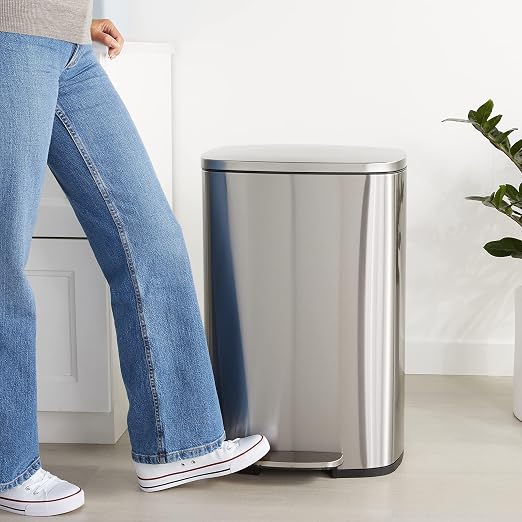 Amazon Basics LARGE Trash Can, 13.2 Gallon, Smudge Resistant Rectangular Bin - Image 2