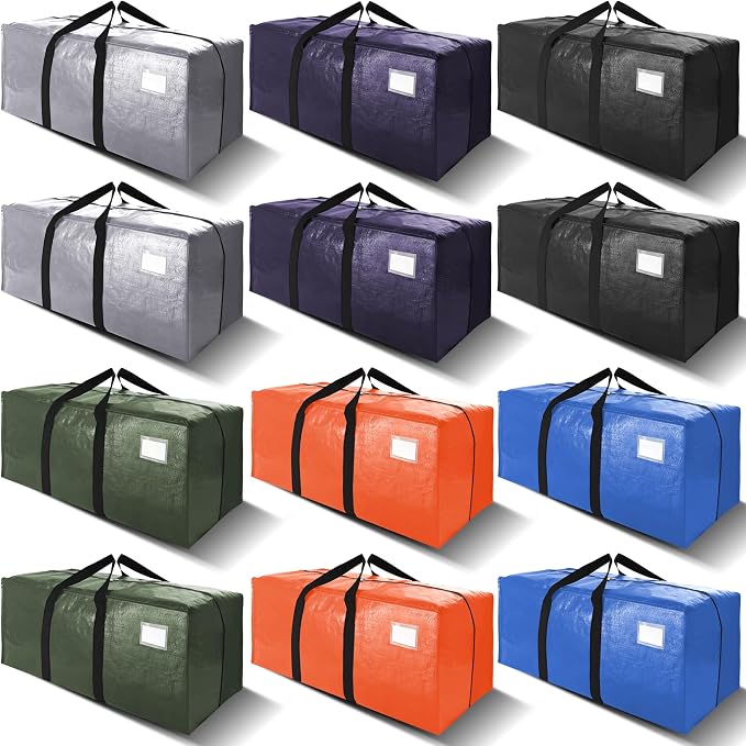 VELVETSURE 12 Pack Heavy Duty Extra Large Moving Bags W/Backpack Straps by VELVETSURE