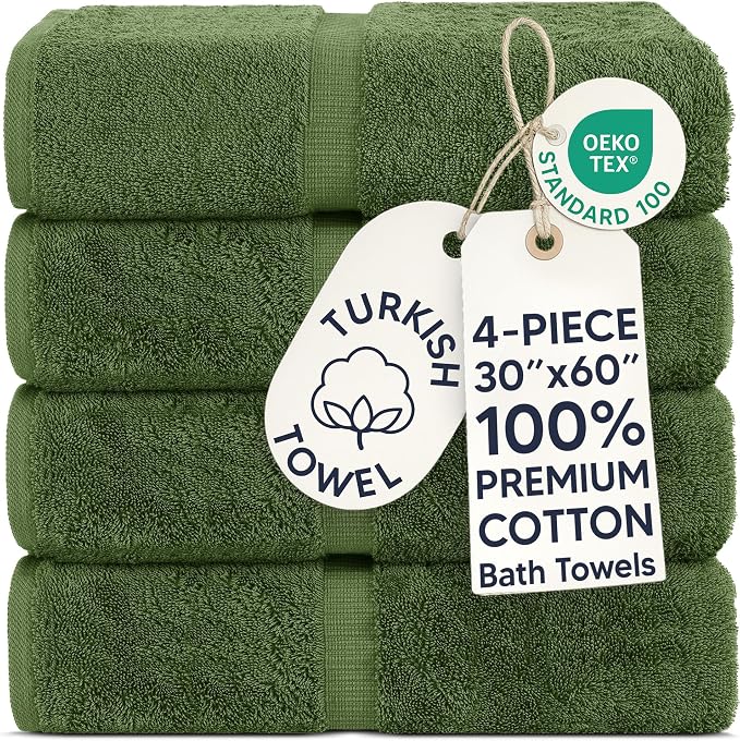 Chakir Turkish Linens 100% Cotton 2-Pack Bath Towels 30x60, Moss | Premium by ChakirTurkishLinens