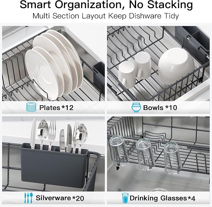 JASIWAY Gray Dish Drying Rack in Sink - Image 8