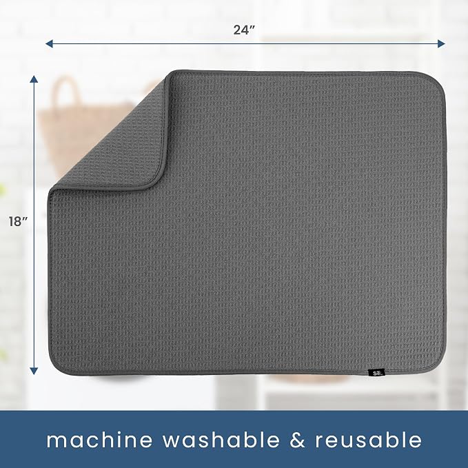S&T INC. Dish Drying Mat, 2 Pack, Charcoal Grey | Absorbent Microfiber - Image 6