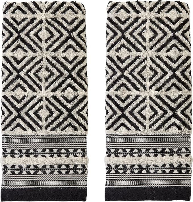 SKL Home Diamond Grid Hand Towel Set-2pc, Premium 100% Cotton, reversible by SKLHomebySaturdayKnightLtd