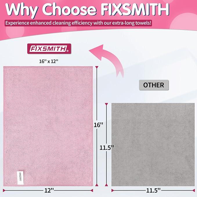 FIXSMITH Pink Microfiber Cleaning Cloth -Pack of 8, Highly Absorbent Cleaning - Image 2