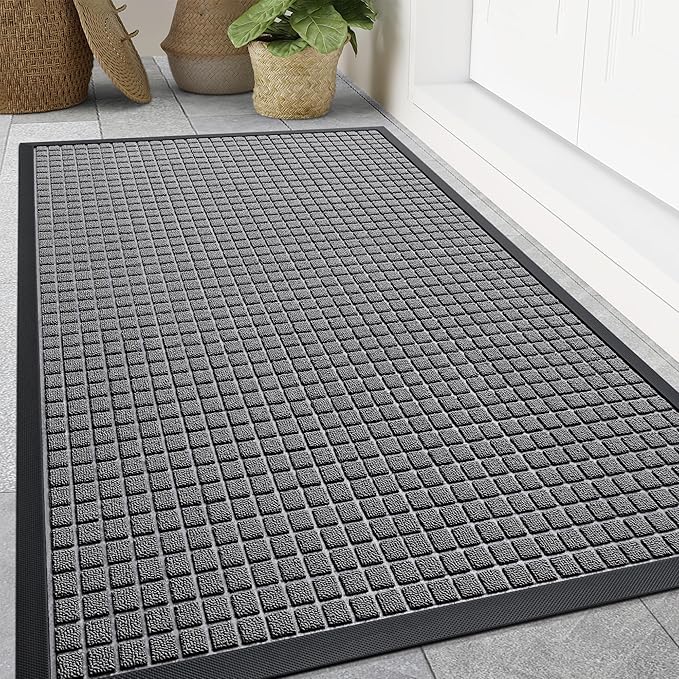 Smiry Front Door Mat Outside Entrance, Heavy Duty Natural Rubber Doormat, Non Slip, Trap Dirt and Moisture, Easy Clean, Low Profile Welcome Floor Mats for Indoor Outdoor Entry, 70x46.5 Inch, Mix Grey