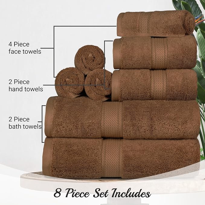 SUPERIOR Egyptian Cotton Ultra Plush & Absorbent, 8 Piece Set, Chocolate | - Image 4