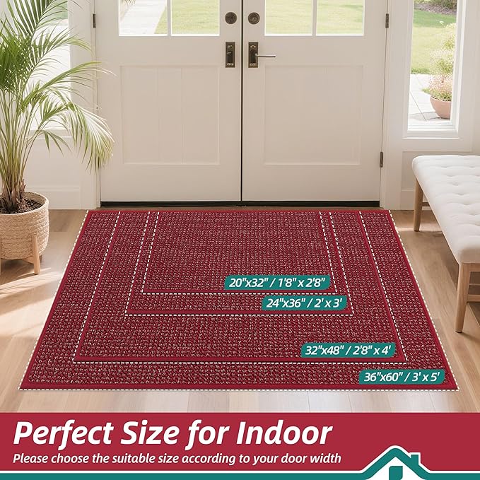 BEQHAUSE Dirt Trapper Door Mat 32" x 48", Non-Slip Washable Doormats Entrance Mat, Dirt Resistant and Absorbent Welcome Mat, Low Profile Floor Mats for Front Back Door and Entryway, Red