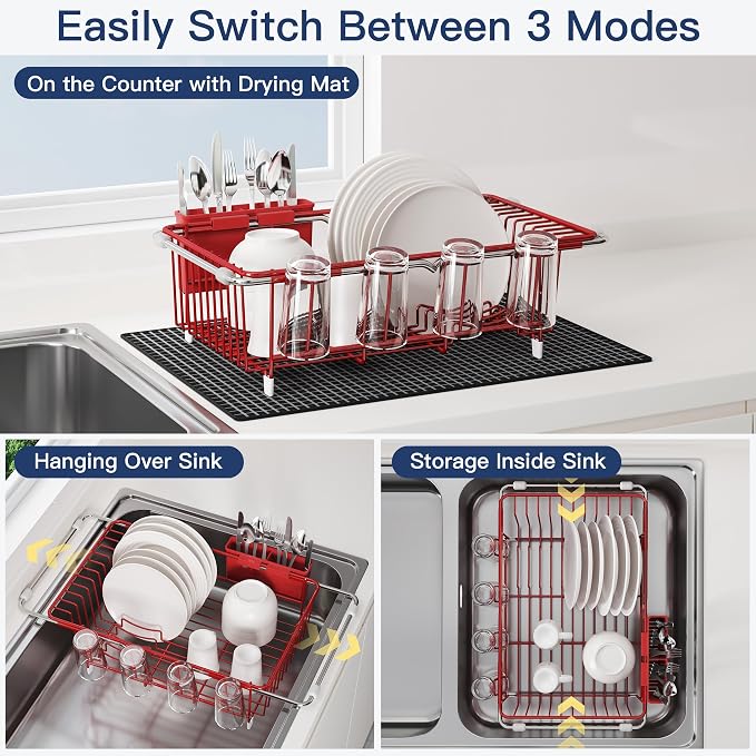 JASIWAY Red Dish Drying Rack in Sink - Image 2