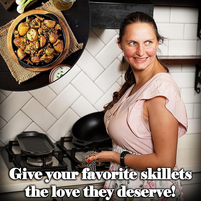 Mythrojan Cast Iron Cleaner 4.5" x 4.5" 316L Stainless Steel Chainmail Scrubber Round For Cast Iron Pan Griddle Skillet Dutch Oven Wok, Pan Pot BBQ Grills