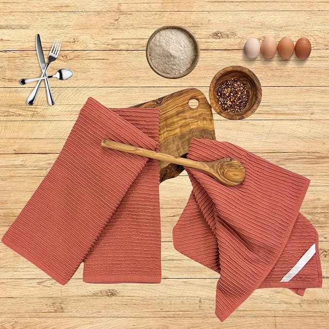 Peach Coral Salmon Kitchen Dish Towels, 100% Cotton - Image 6
