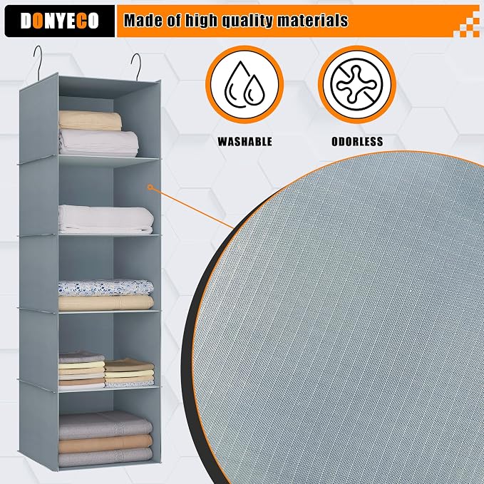 Hanging Closet Organizer 5-Shelf, Oxford Fabric Wardrobe Storage, shoes & - Image 4