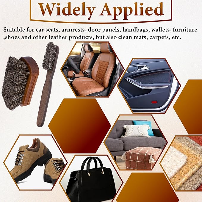 2 PCS Leather Brush Car Detailing, Horse Hair Brush, Car Cleaning Supplies - Image 7