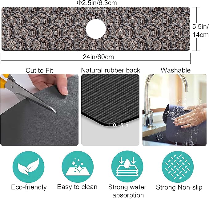 Kitchen Sink Splash Guard Faucet Mat Super Absorbent Fast Drying Mat Sink - Image 5