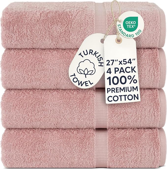 Chakir Turkish Linens 100% Cotton 4-Pack Bath Towels 27x54, Oeko-Tex Certified by ChakirTurkishLinens