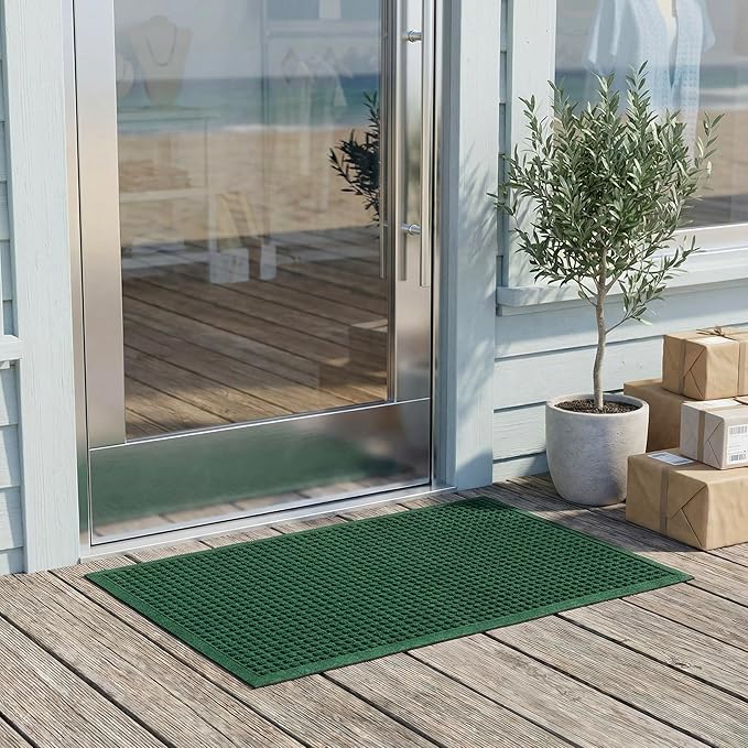 Ecomills Rubber Doormat, Medium, 24" x 36", Green, Large, Absorbent Indoor Outdoor, Stain Resistant, Rubber Non Slip Backing, Heavy Duty, Durable