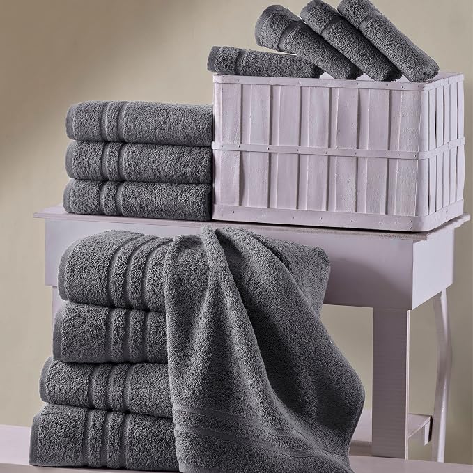 Hawmam Linen Grey Bath Towels Set of 4, Cotton Towel Soft Absorbent Quick Dry - Image 4
