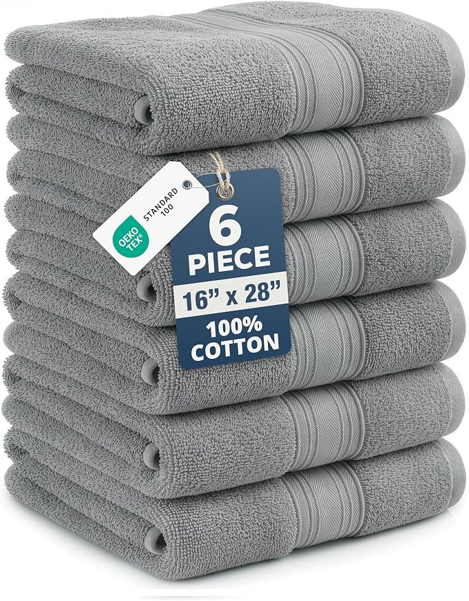 LANE LINEN Hand Towels 100% Cotton 6 Pack Soft Absorbent 16x28 by LaneLinen