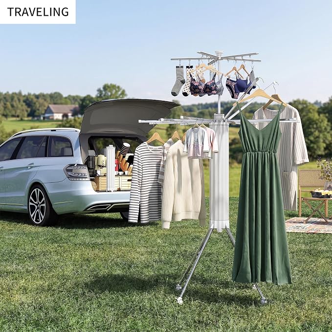 RFOUO Foldable Clothes Drying Rack Aluminum 4 Legs 16 Rods Double Layer | - Image 7