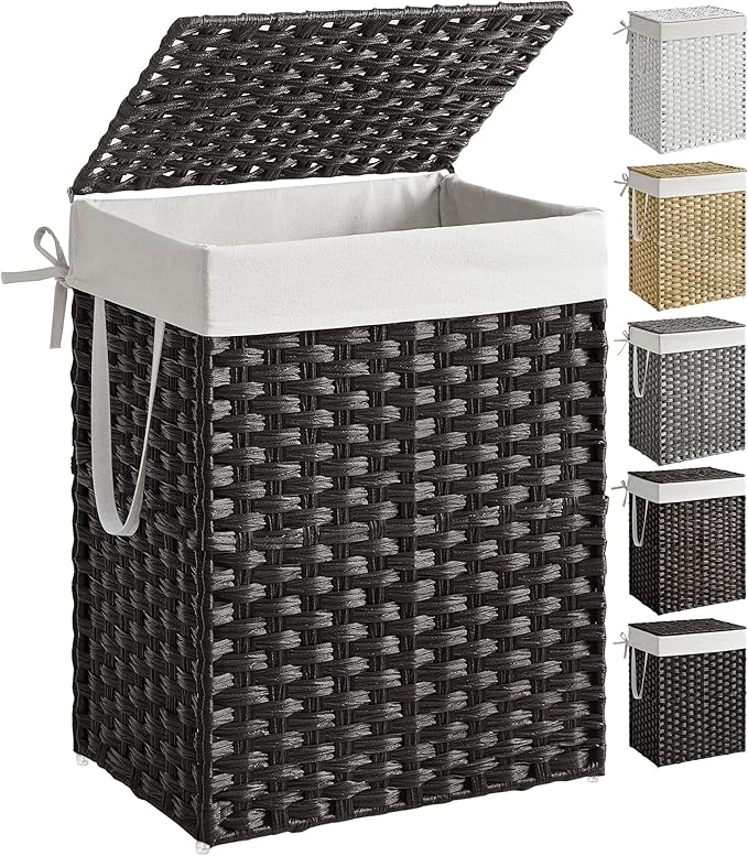 SONGMICS Laundry Hamper with Lid, 23.8 Gal Synthetic Rattan by Unknown
