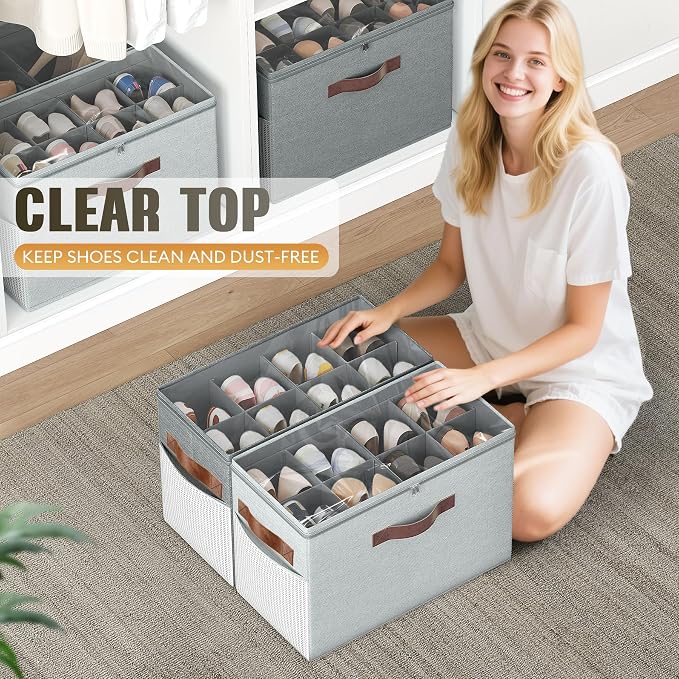2 Pack Shoe Organizer for Closet, Foldable Shoe Storage - Image 6