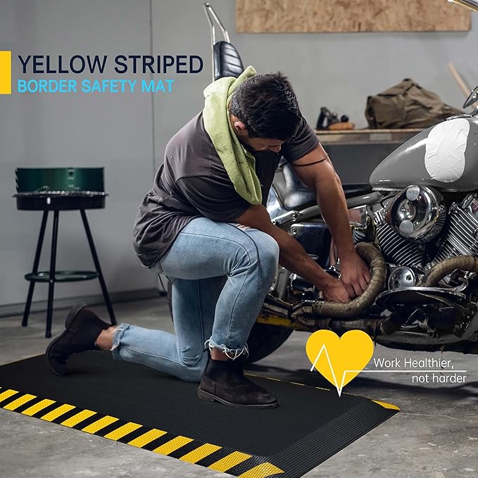 FEATOL Anti Fatigue Mat Industrial, Ergonomic Standing Floor Mat for Work for Stand -Safety Support for Leg & Back Pain(Yellow Border, 20" x 32", 1PC)