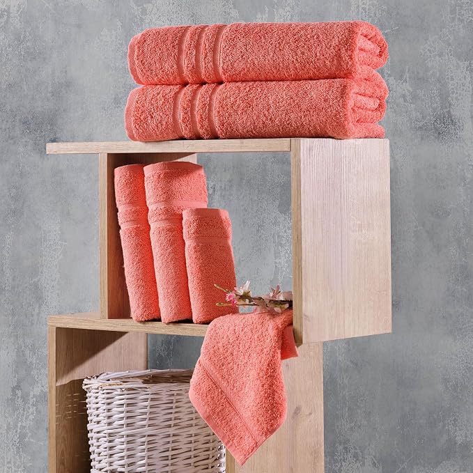 Hawmam Linen Coral Orange 6 Piece Bath Towels Set - Image 5