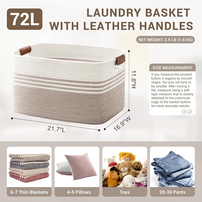72L Large Woven Laundry Basket Hamper - Image 2