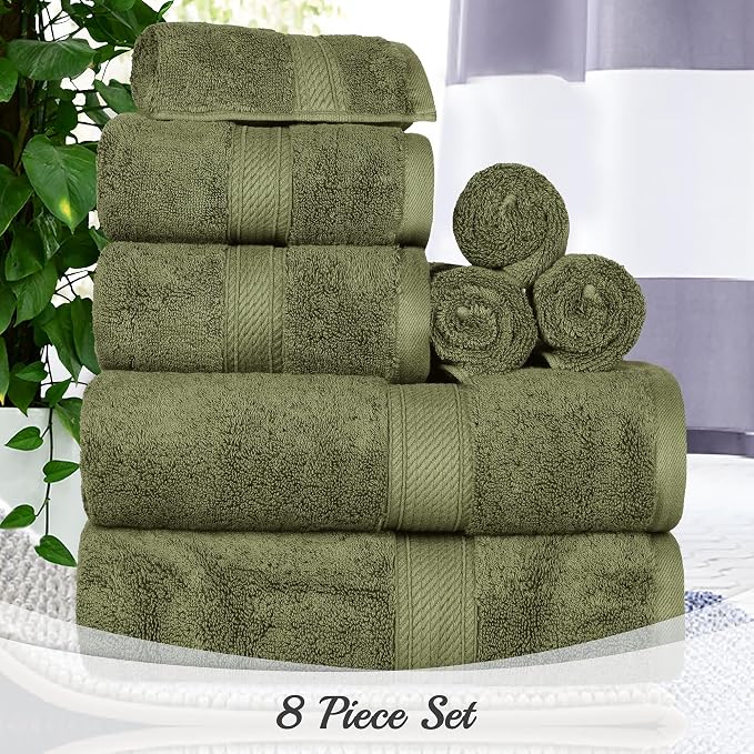 Superior Egyptian Cotton Ultra Plush & Absorbent, 8 Piece Set, Forest Green | - Image 3