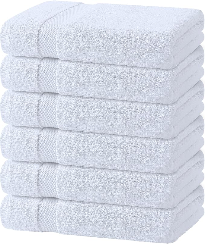White Bath Towels 24x50 Inch, 6 Pack by WhiteClassic
