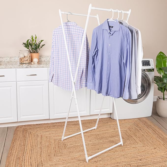 Household Essentials Valet Folding Clothes Rack, Strong Metal X-Frame, Chic - Image 3