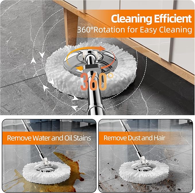 Spin Mop and Bucket with Wringer Set for Home,360° Mop and Bucket with Separate Clean and Dirty Water,Wet Dust Mop for Floor Cleaning with Extra Refills (Black)