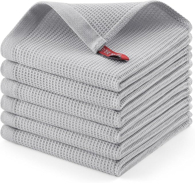 Homaxy 100% Cotton Waffle Weave Dish Cloths, 6 Pack, Light Grey by Homaxy