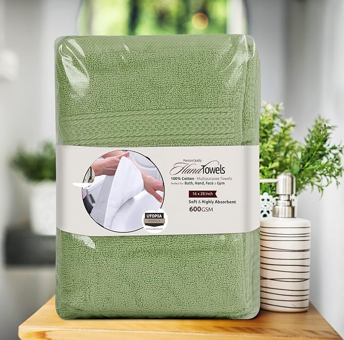 Utopia Towels 6 Pack Premium Hand Towels 16x28 in 600 GSM Cotton Sage Green | - Image 8