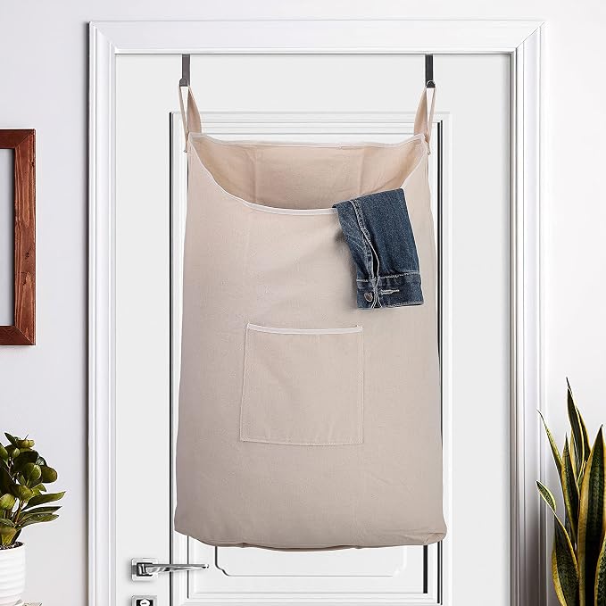 Laundry Hamper with Front Pocket, Door Hanging Laundry Bag - Image 2