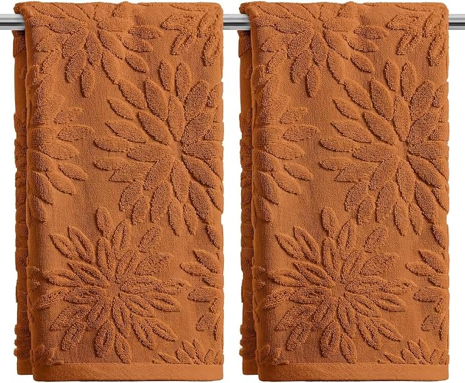 Artoid Mode 2 Pcs Caramel 3D Dahlia Floral Jacquard Hand Towels by ArtoidMode