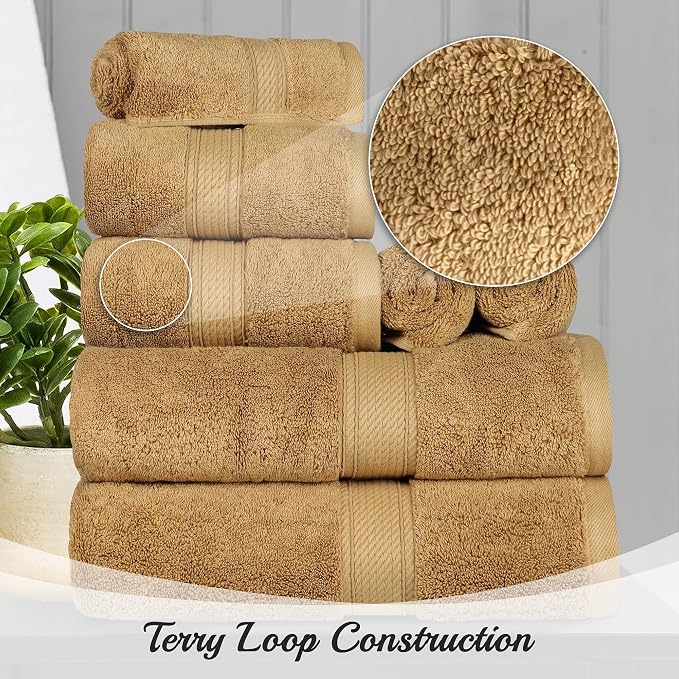 SUPERIOR Egyptian Cotton Pile Heavyweight Bath Sheet, 2 Piece Set, Toast | - Image 3