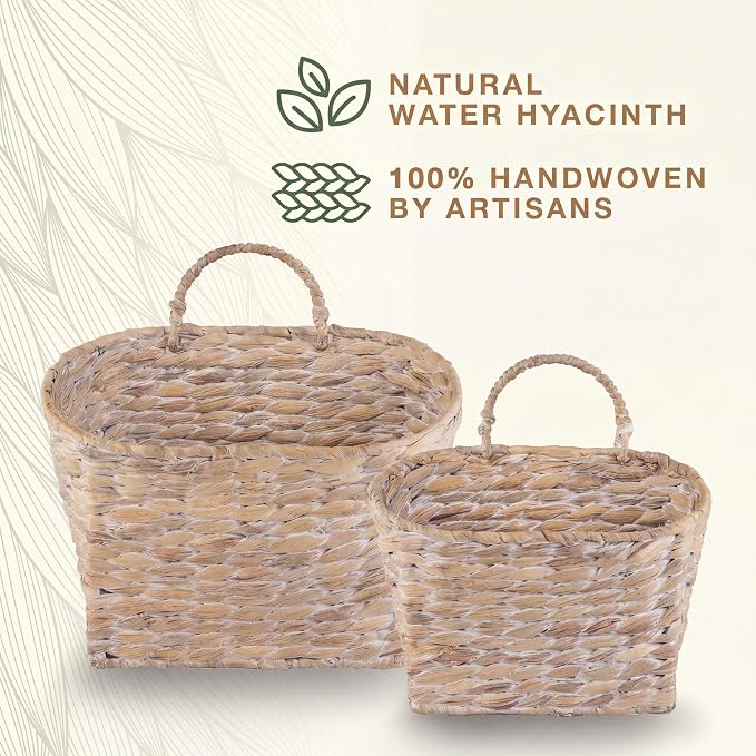 Set of 2 White Wicker Hanging Baskets - Image 5