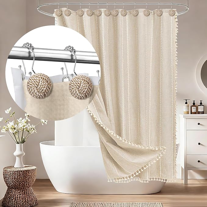 Sunlit Boho Knots Double Shower Curtain Hooks, Home Decorative Shower Curtain - Image 7