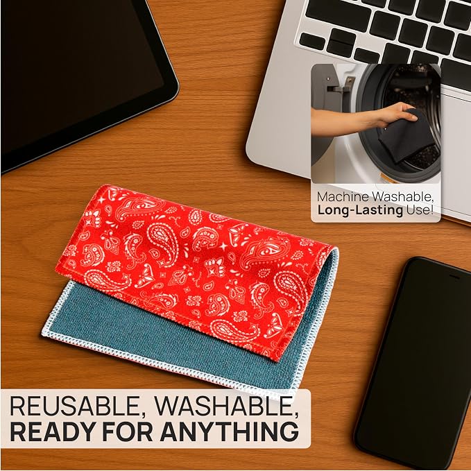 Microfiber Wholesale Quick Cloth Glasses Cleaning Cloth 8x8 Paisley Red | 1-Pack - Image 4
