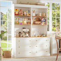 71" Tall Farmhouse Kitchen Pantry, Large Storage Cabinet with Drawers, Freestanding Coffee Bar Hutch with Microwave Stand, Adjustable Shelves for Kitchen, Living Room, White 2 Pcs